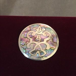 Sterling silver and shell brooch